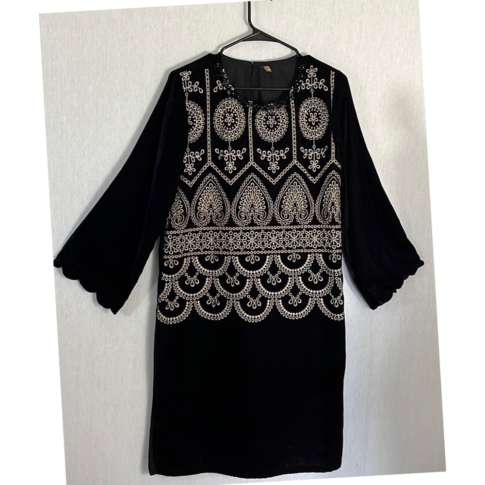 Beech Tree black velvet gold metallic kurtis ethnic dress